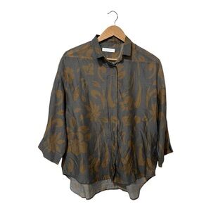 Biancalancia 100% Silk Top Blouse Printed Button Front Semi Sheer Size 40 US 10